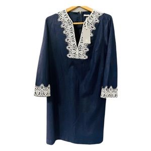Preston & York 3/4 sleeve Tabitha Navy Blue & Embroidered dress| Size 14